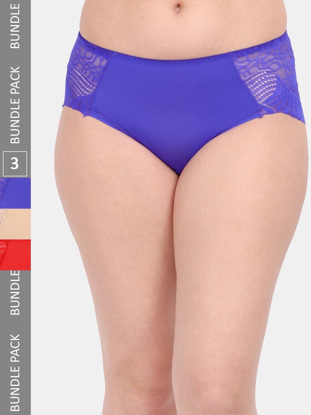 

Amour Secret Women Pack Of 3 Anti-Microbial Hipster Briefs P3327_Blu_Nud_Red, Blue