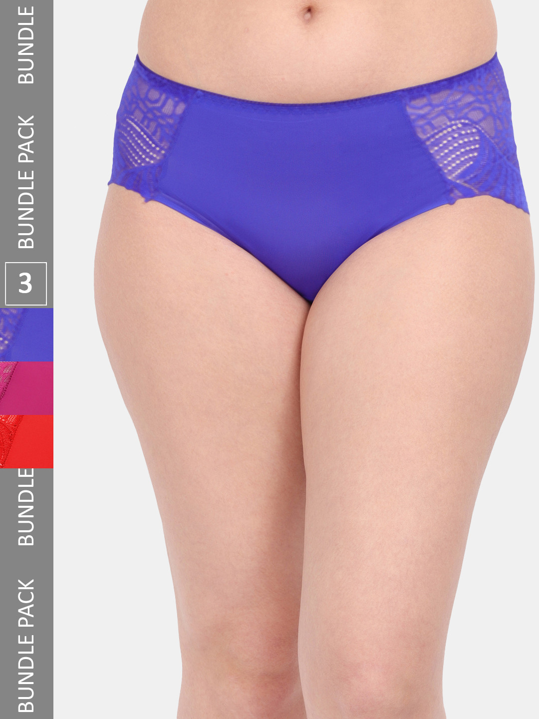 

Amour Secret Women Pack Of 3 Anti-Microbial Lace Hipster Briefs P3327_Blu_Mgt_Red, Blue