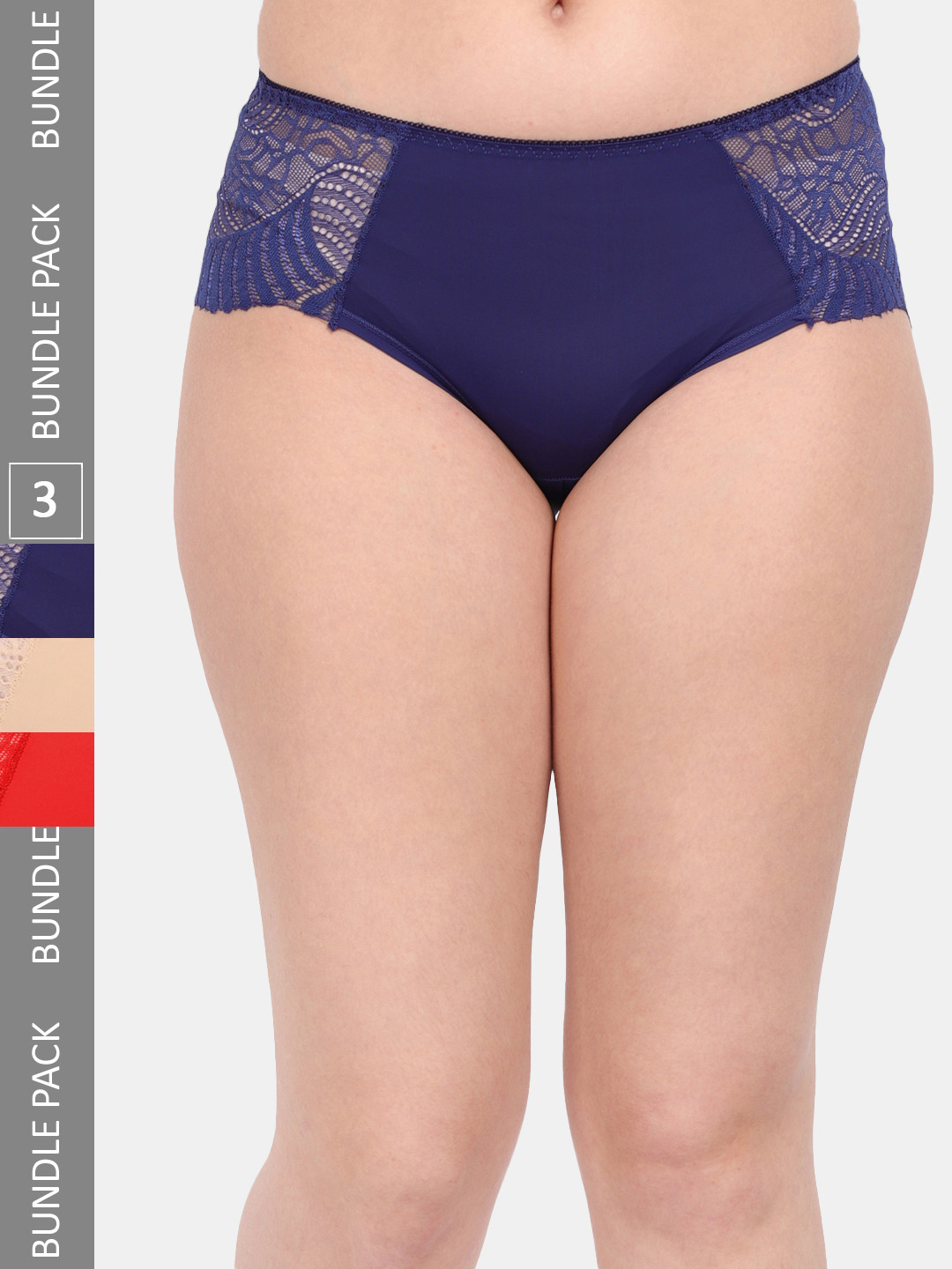 

Amour Secret Women Pack Of 3 Anti-Microbial Lace Hipster Briefs P3327_Nblu_Nud_Red, Navy blue