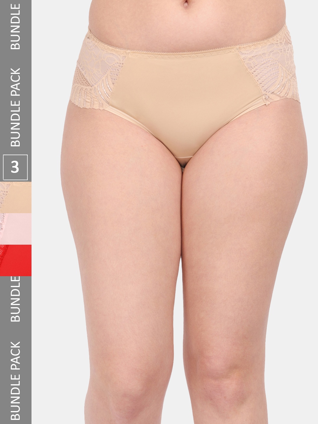

Amour Secret Women Pack Of 3 Anti-Microbial Lace Hipster Briefs P3327_Nud_Pch_Red, Nude