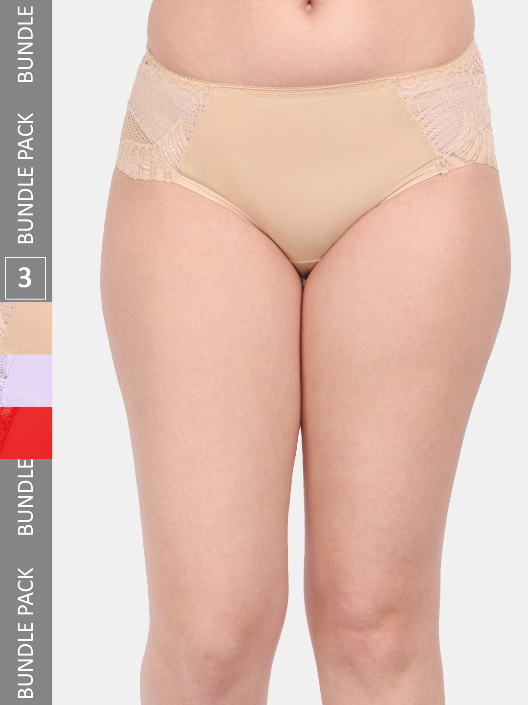 

Amour Secret Women Pack Of 3 Anti-Microbial Lace Hipster Briefs P3327_Nud_Prl_Red, Nude