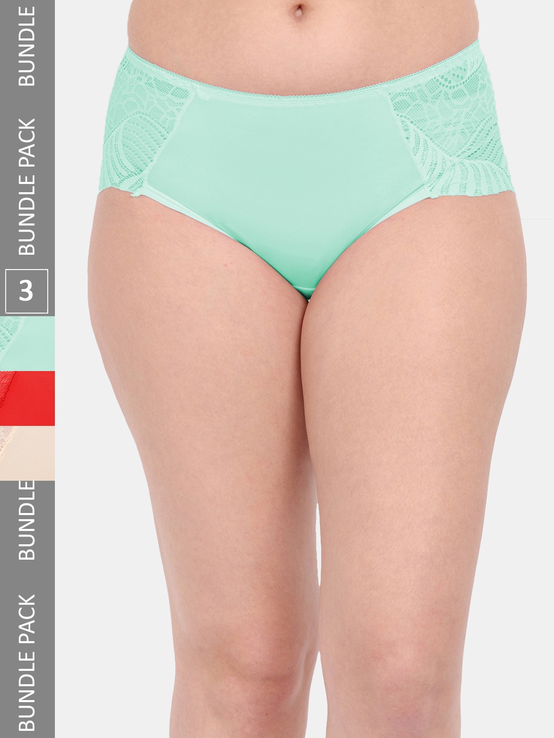

Amour Secret Women Pack Of 3 Solid Lace Anti Microbial Hipster Briefs, Green