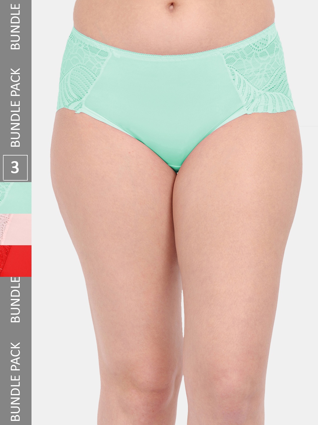 

Amour Secret Women Pack Of 3 Anti-Microbial Laced Hipster Briefs P3327_Grn_Pch_Red, Sea green