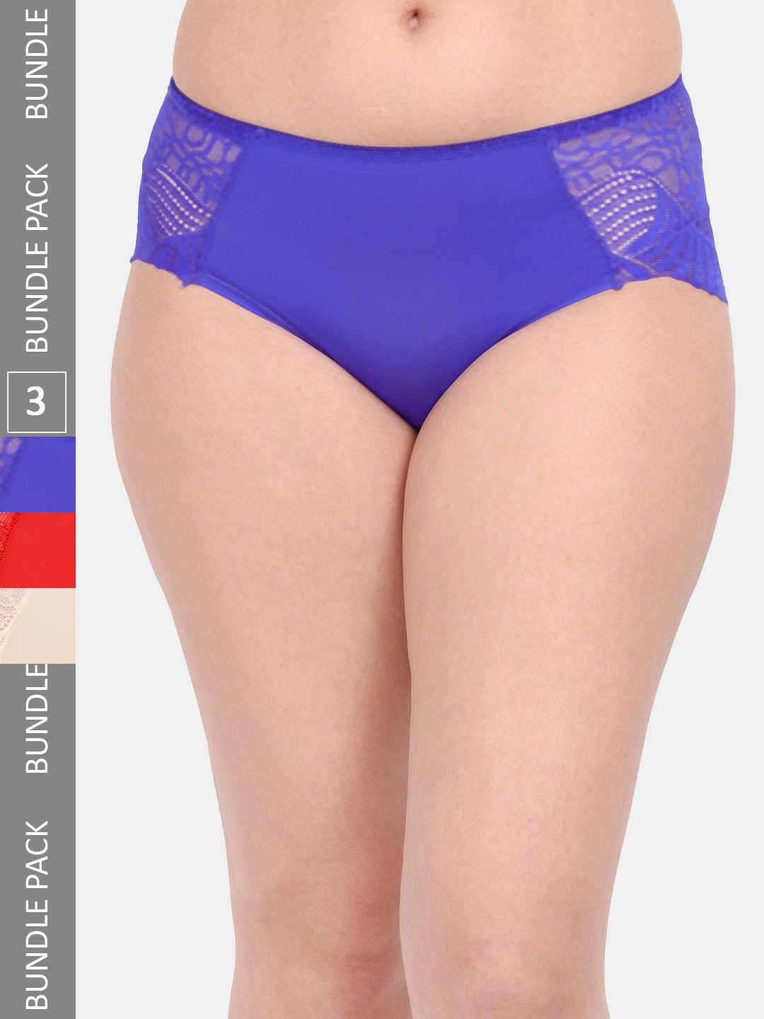 

Amour Secret Women Pack of 3 Anti-Microbial Hipster Briefs P3327_Blu_Red_Skn, Blue
