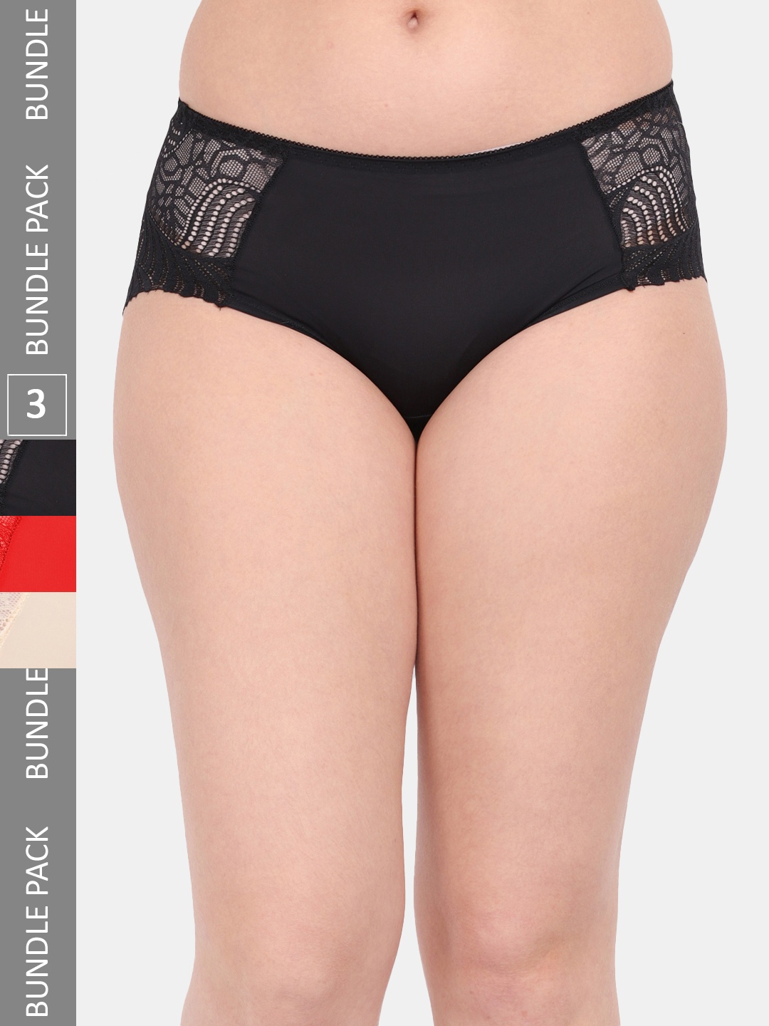 

Amour Secret Women Pack Of 3 Anti-Microbial Cotton Hipster Briefs P3327_Blk_Red_Skn, Black