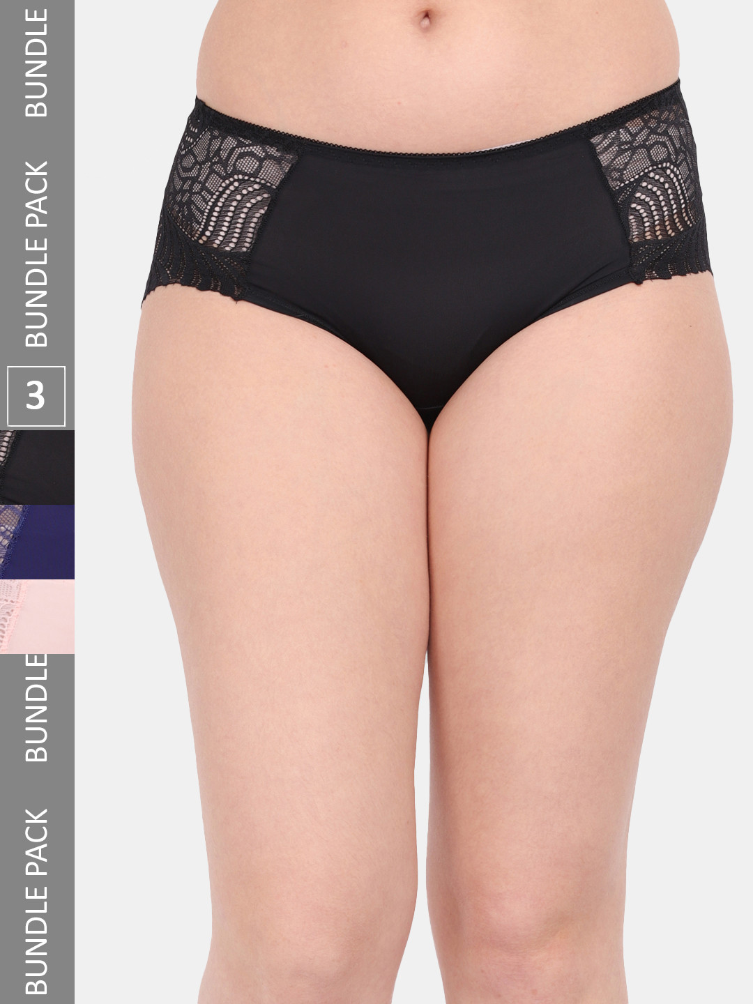 

Amour Secret Women Pack Of 3 Anti-Microbial Lace Hipster Briefs P3327_Blk_Nblu_Pch, Black