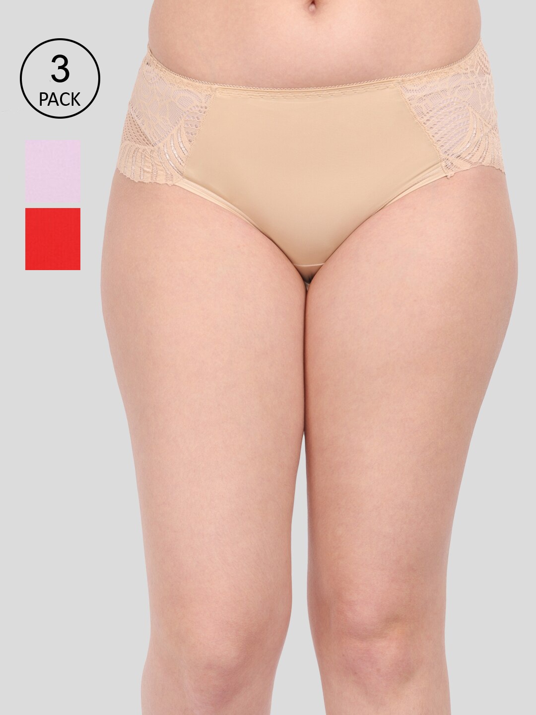 

Amour Secret Women Pack Of 3 Anti-Microbial Hipster Briefs P3327_Nud_Pnk_Red, Nude
