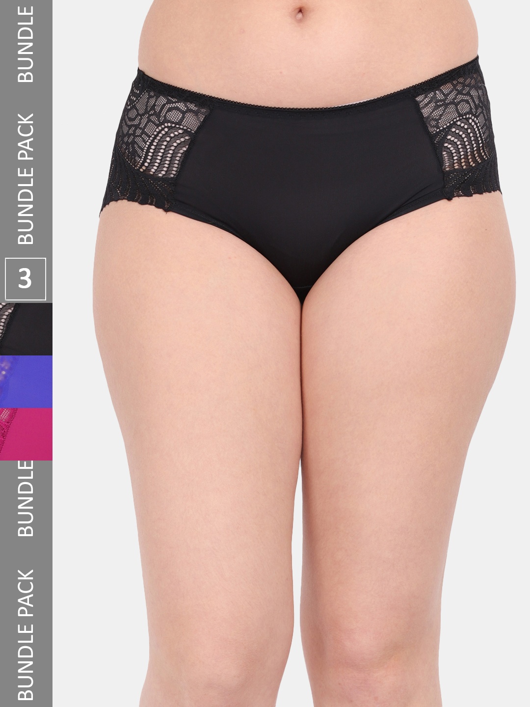 

Amour Secret Women Pack Of 3 Anti-Microbial Mid Rise Hipster Briefs P3327_Blk_Blu_Mgt, Black