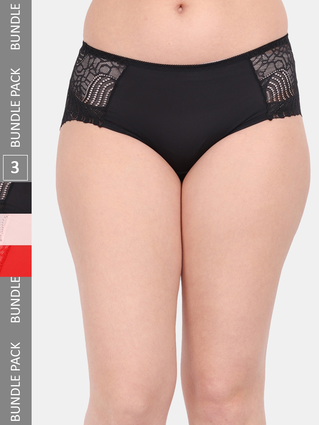 

Amour Secret Women Pack Of 3 Anti-Microbial Hipster Briefs P3327_Blk_Pch_Red, Black