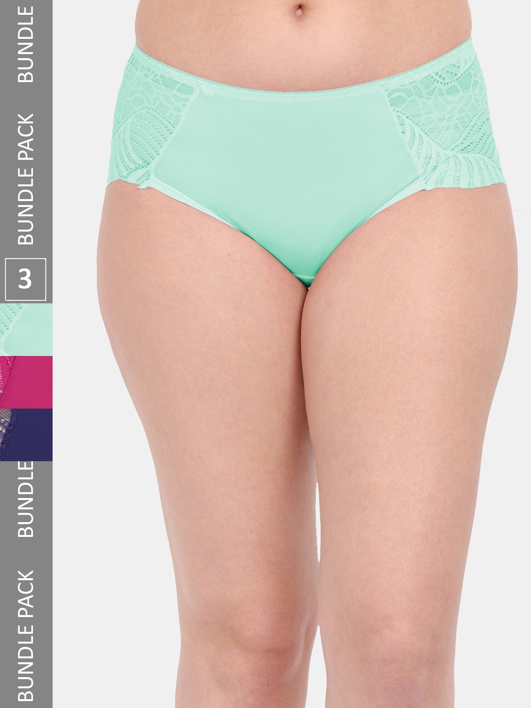 

Amour Secret Women Pack of 3 Anti-Microbial Lace Briefs P3327_Grn_Mgt_Nblu, Green