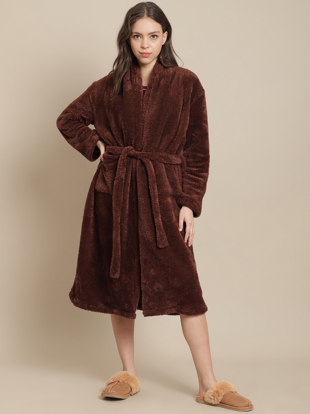 

Secret Wish Women Brown Solid Faux Fur Robe
