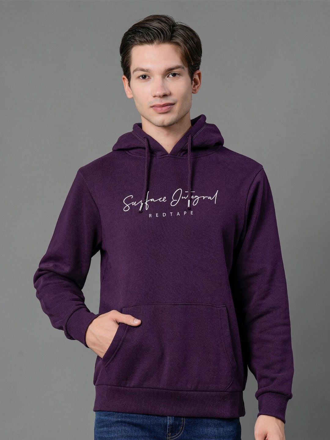 

Red Tape Men Purple Printed Hooded Sweatshirt