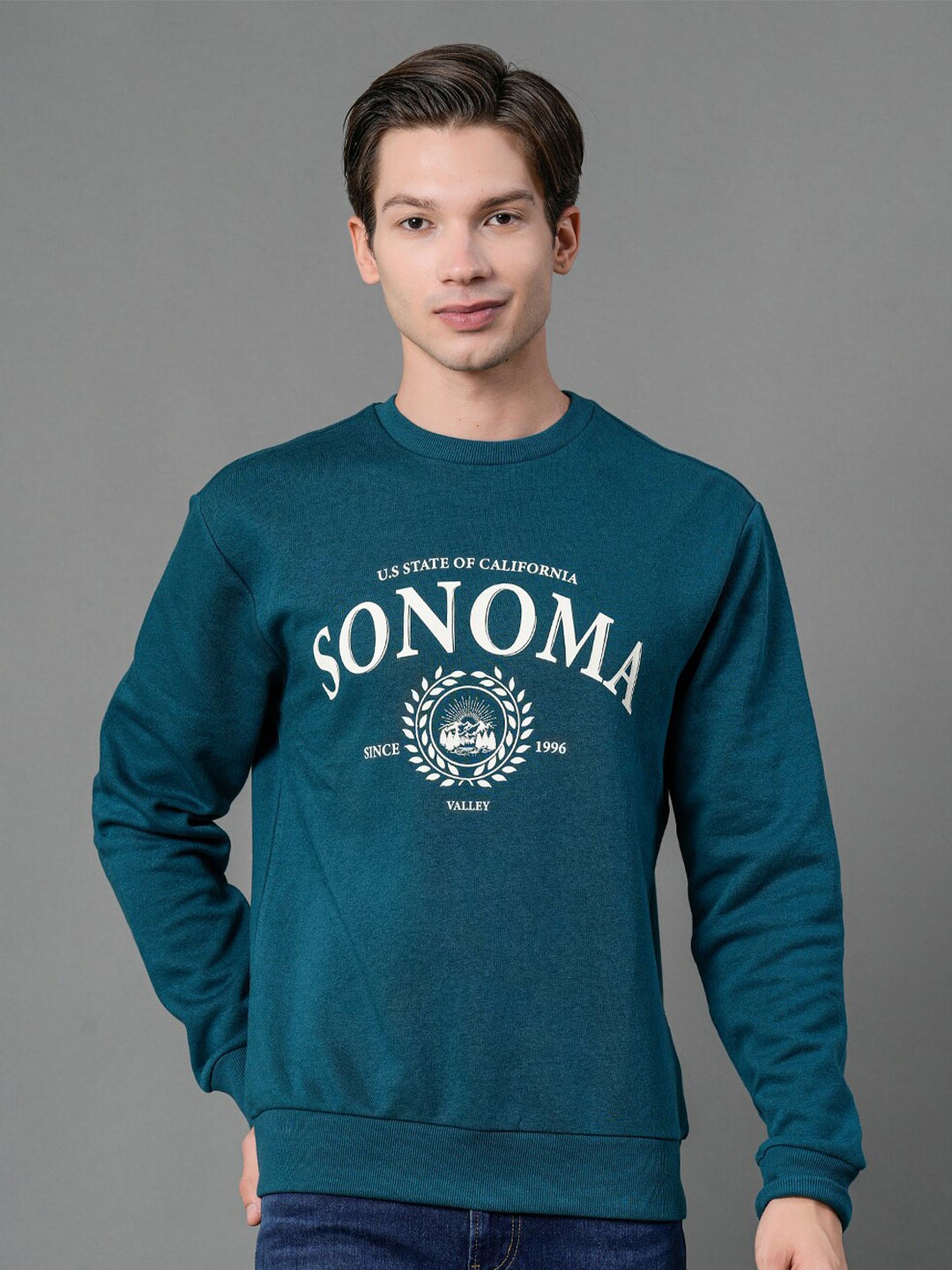 

Red Tape Men Turquoise Blue Printed Sweatshirt