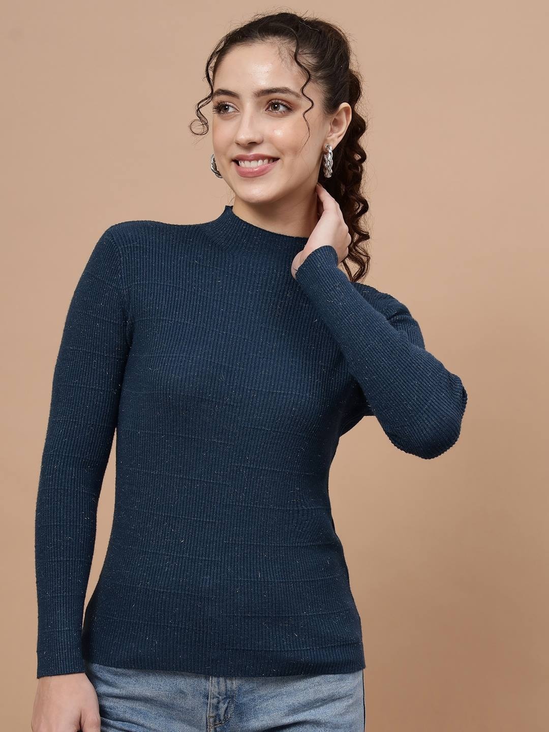 

Beatnik Women Pullover with Embroidered Detail, Navy blue