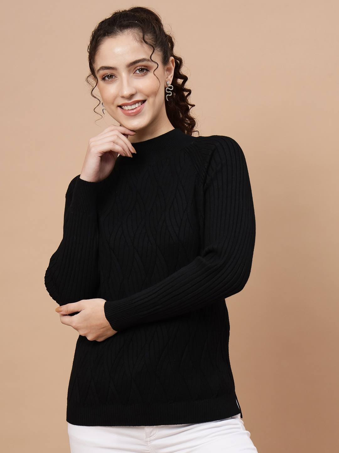 

Beatnik Women Black Cable Knit Pullover