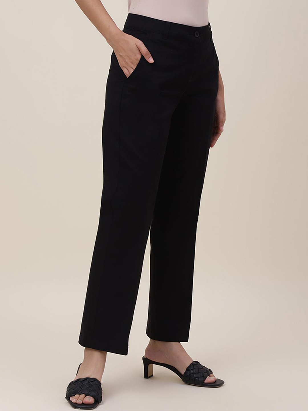 

Fabindia Women Black Slim Fit Trousers