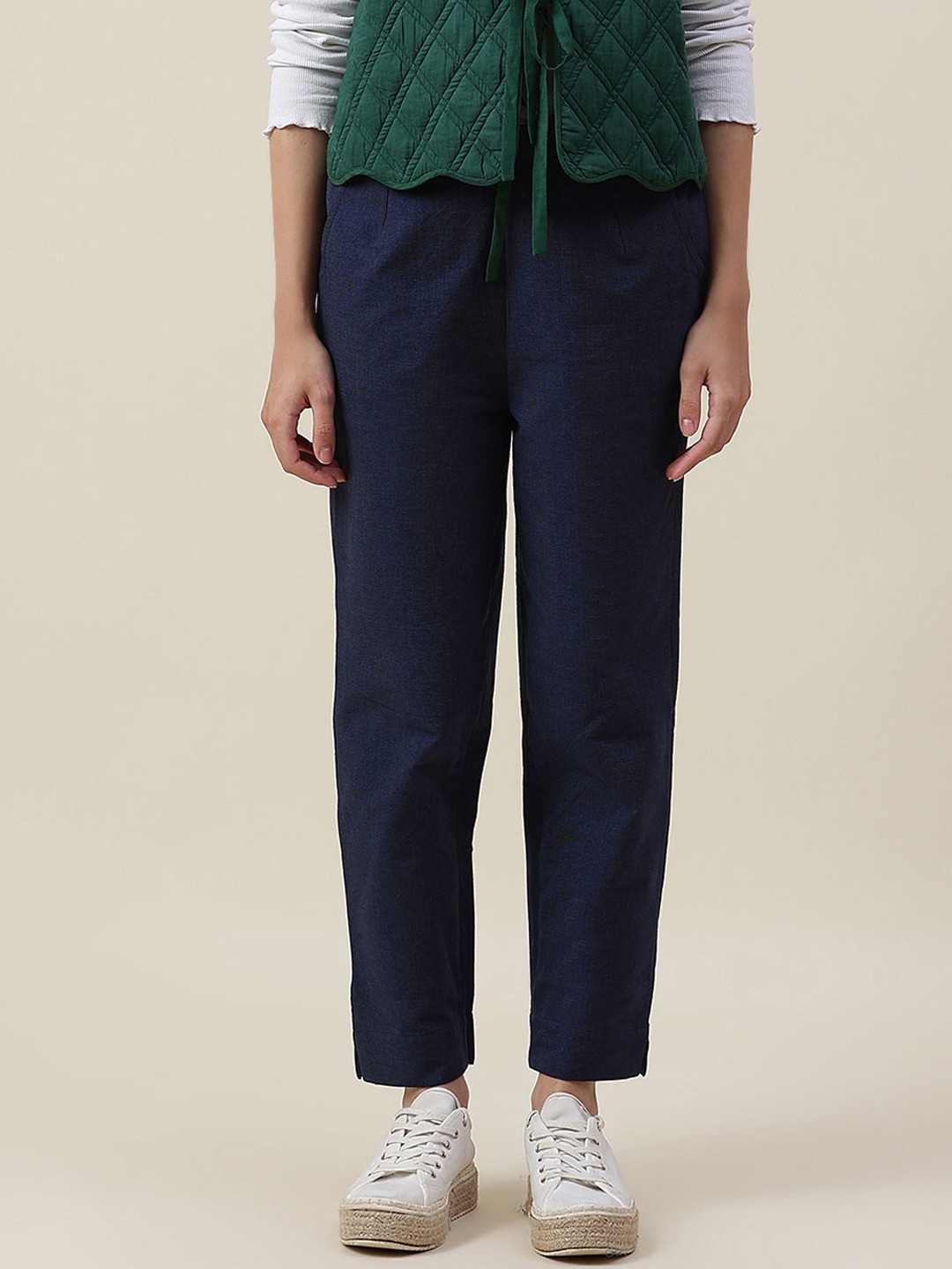 

Fabindia Women Blue Cotton Comfort Trousers