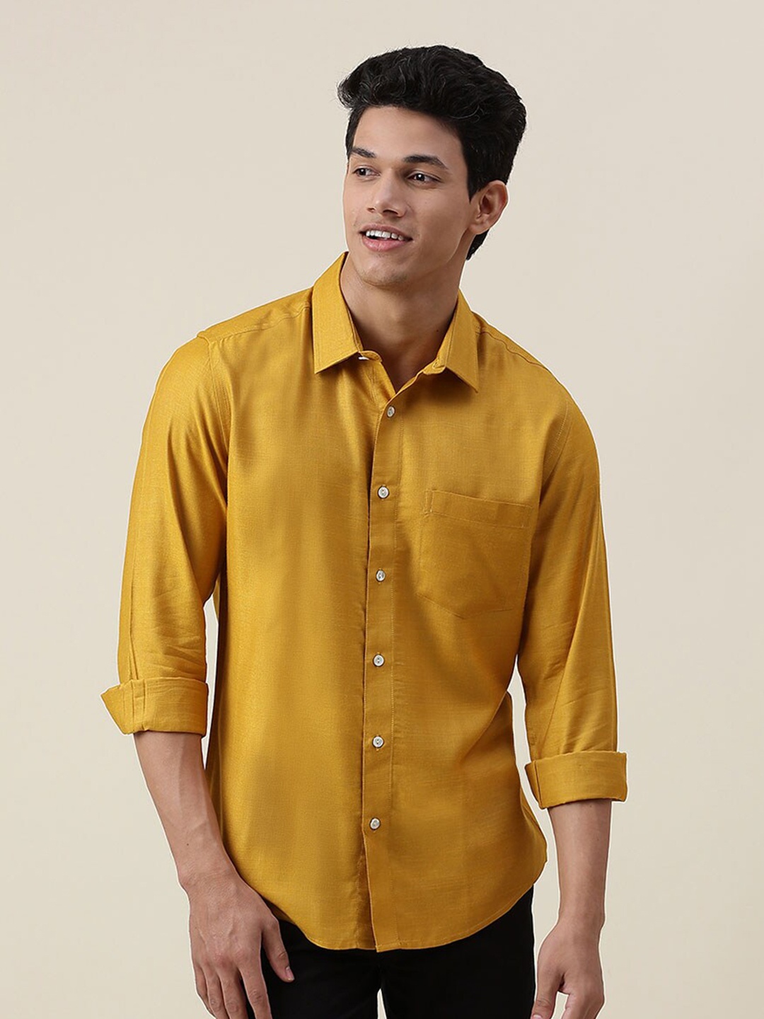 

Fabindia Men Mustard Slim Fit Casual Shirt