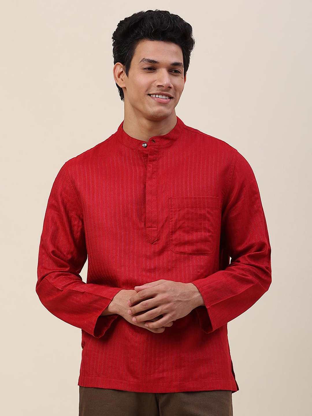 

Fabindia Men Comfort Striped Casual Shirt, Red