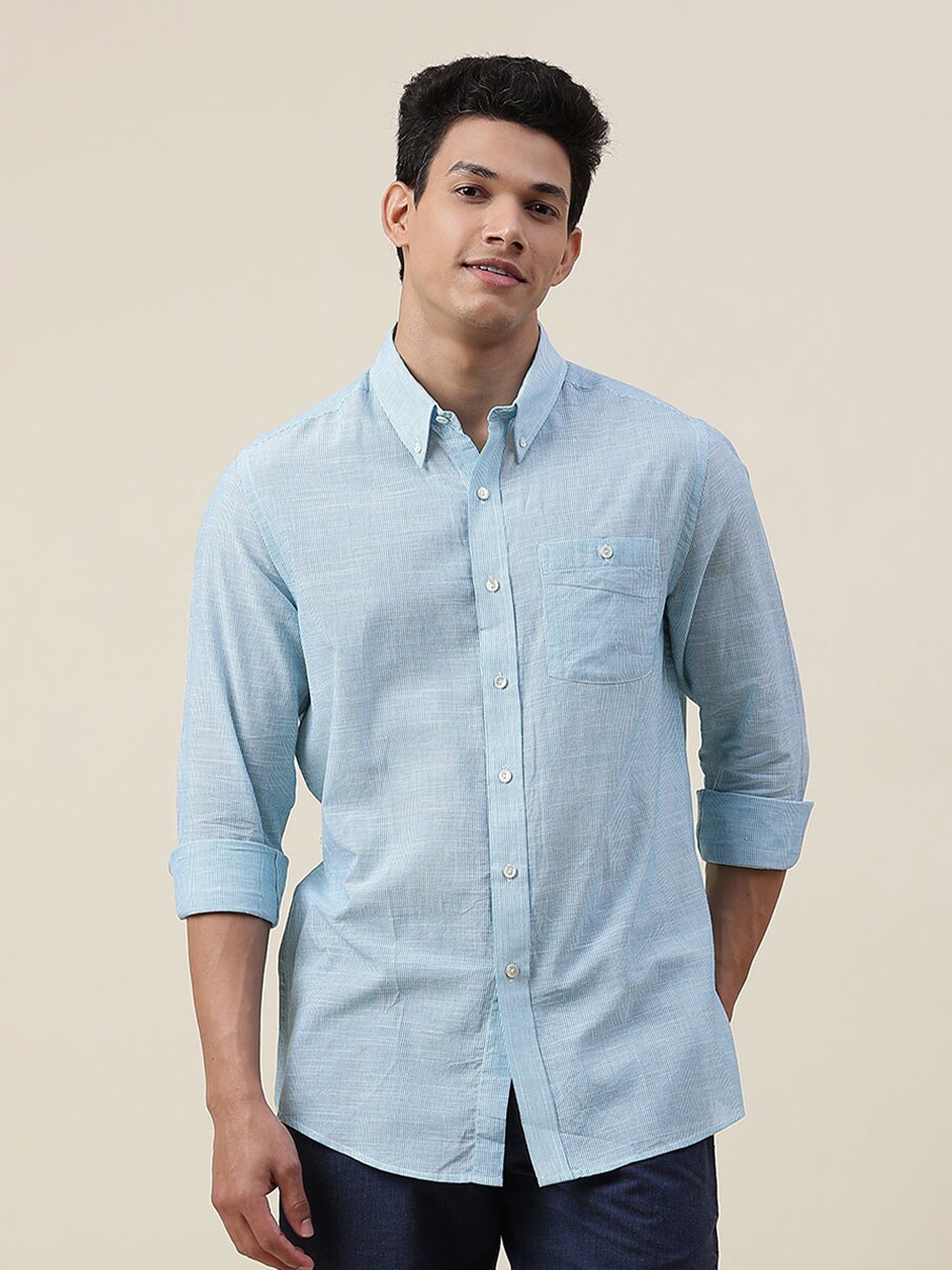 

Fabindia Men Comfort Striped Casual Cotton Shirt, Blue