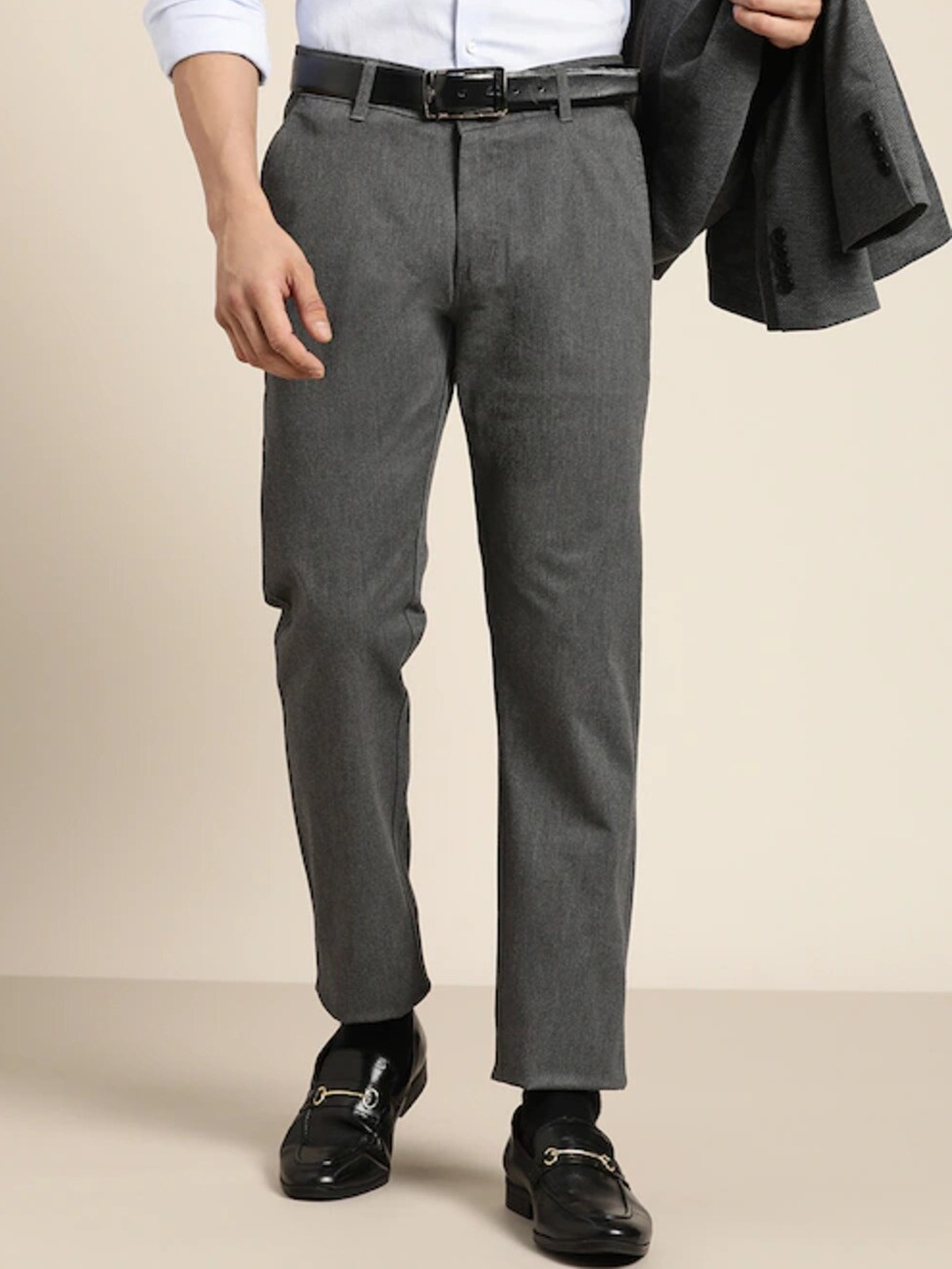 

Hancock Men Grey Slim Fit Pure Cotton Trousers