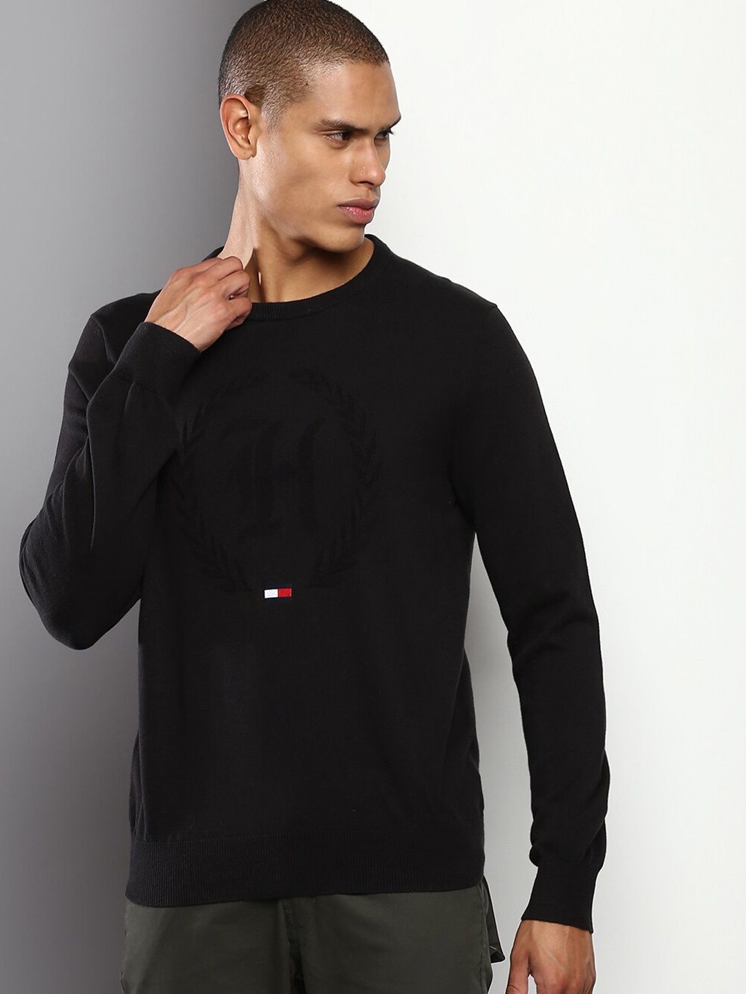 

Tommy Hilfiger Men Black Self Design Pure Cotton Pullover Sweaters