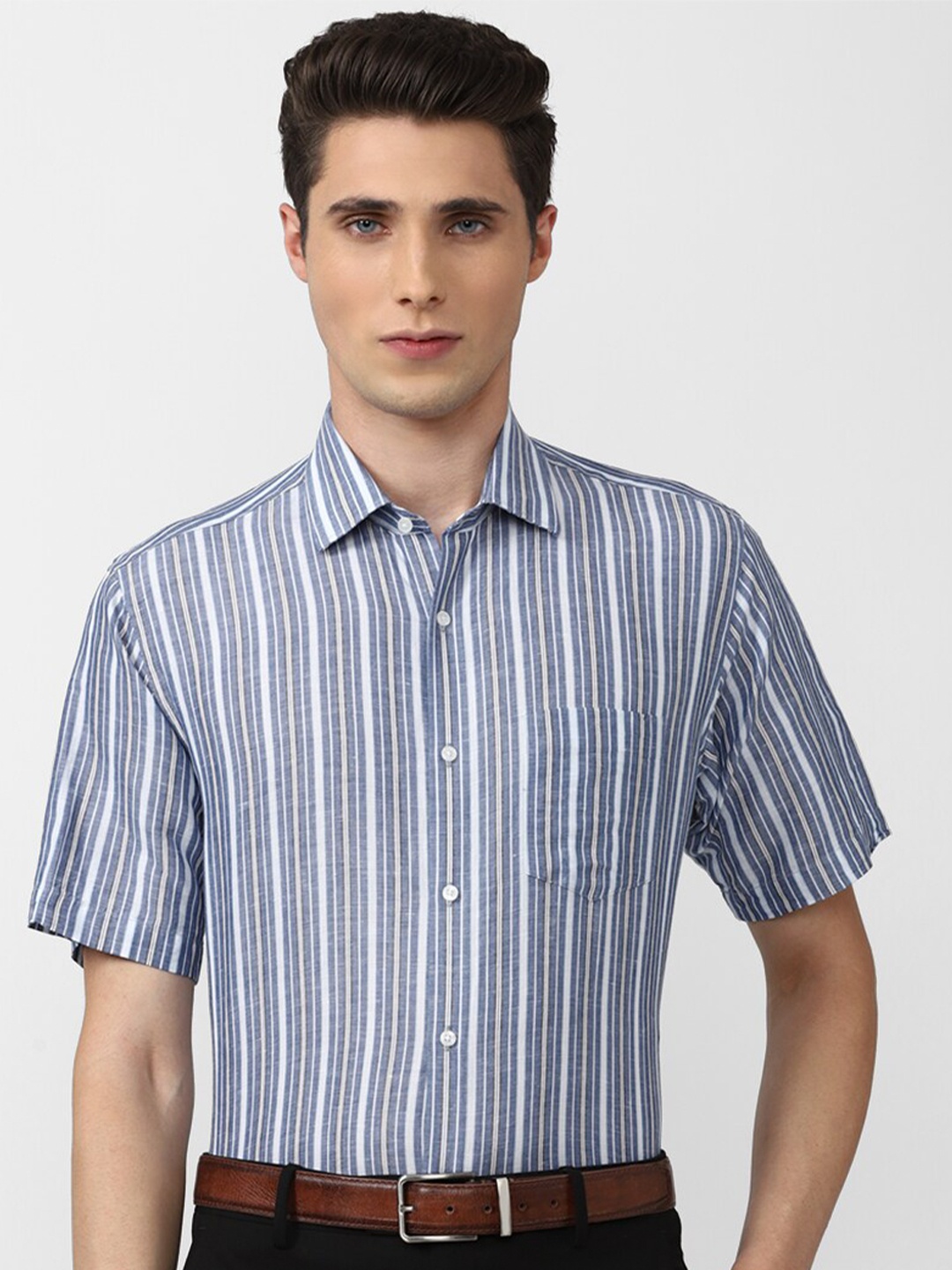 

Van Heusen Men Blue Striped Casual Cotton Shirt