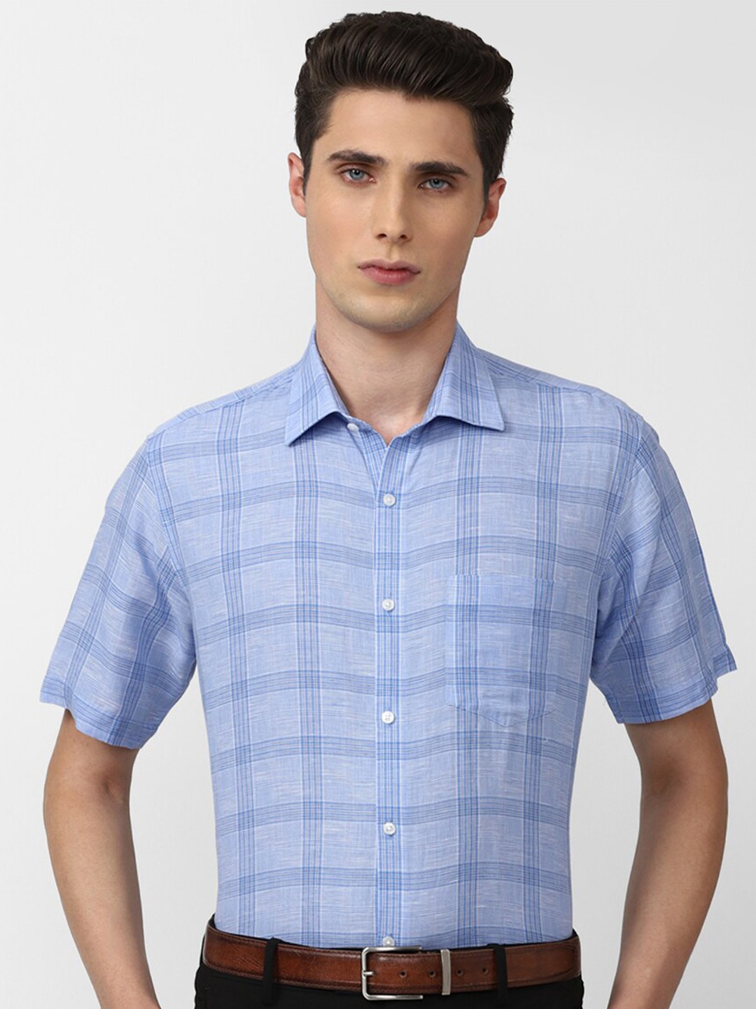 

Van Heusen Men Checked Formal Cotton Shirt, Blue