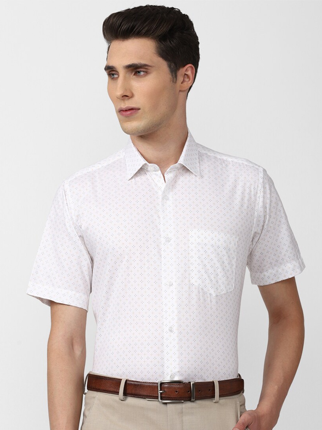 

Van Heusen Men Micro Ditsy Printed Pure Cotton Formal Shirt, White
