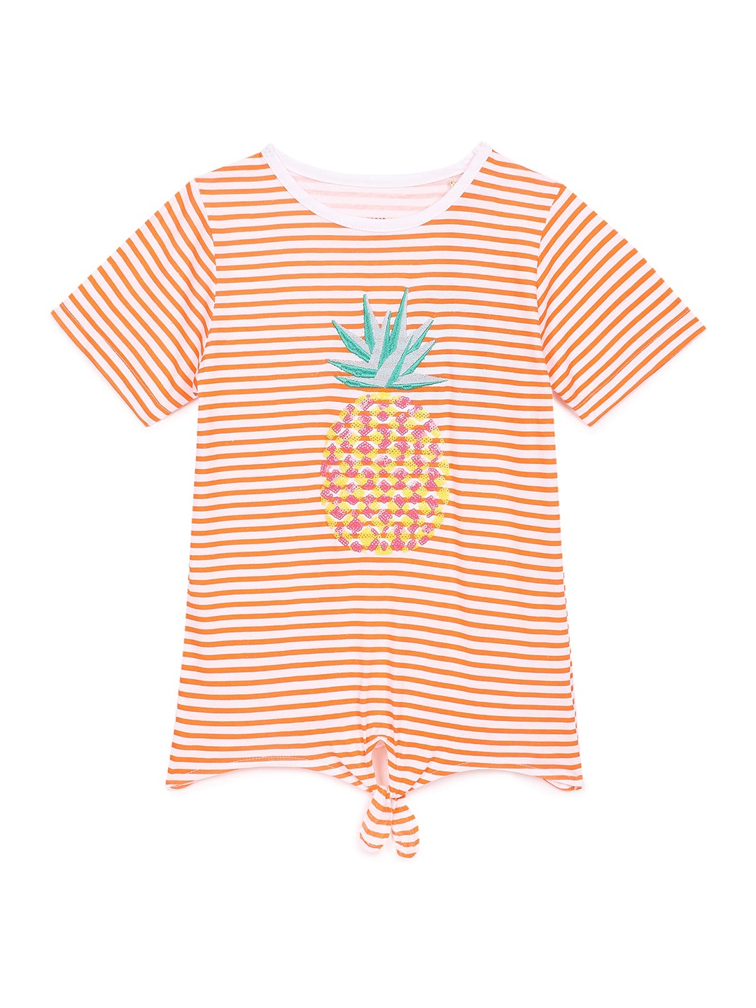 

UNDER FOURTEEN ONLY Girls Orange & White Striped Cotton T-shirt