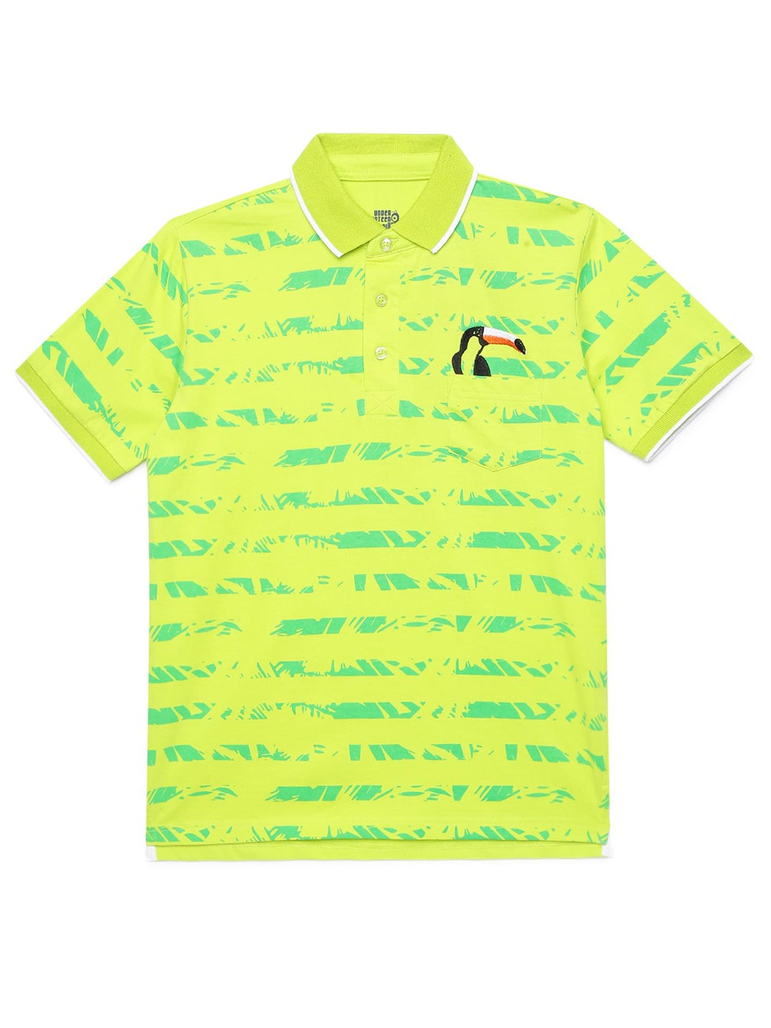 

UNDER FOURTEEN ONLY Boys Green Printed Polo Collar Cotton T-shirt