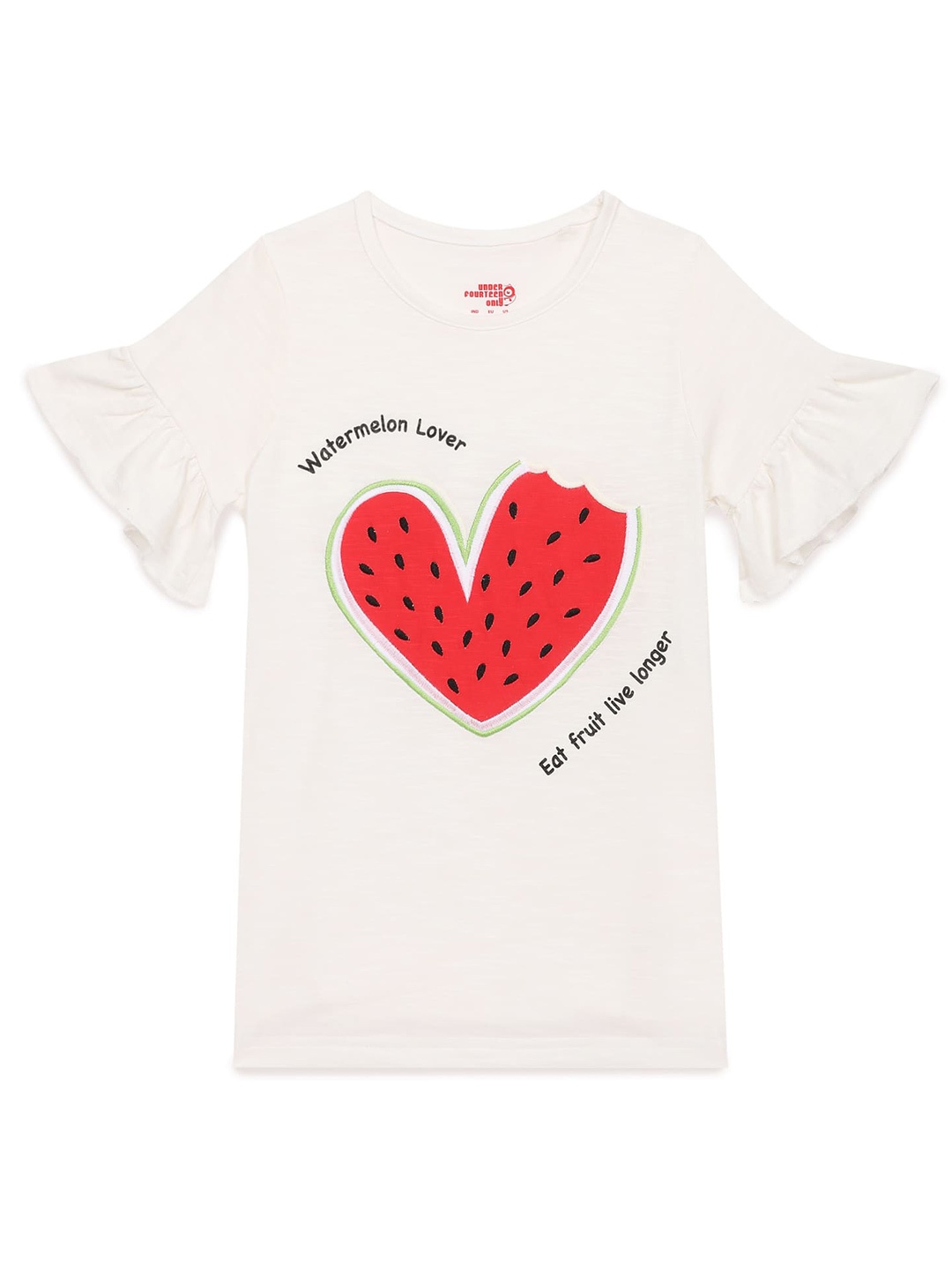 

UNDER FOURTEEN ONLY Girls Off White Typography Printed Cotton T-shirt