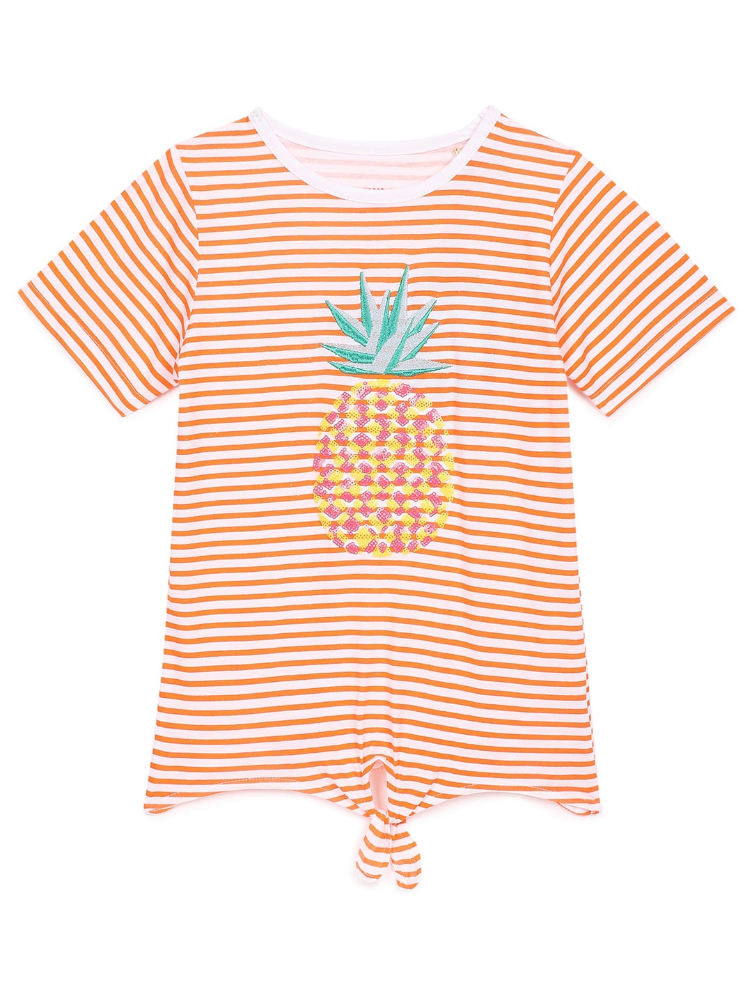 

UNDER FOURTEEN ONLY Girls Orange & White Striped Cotton T-shirt