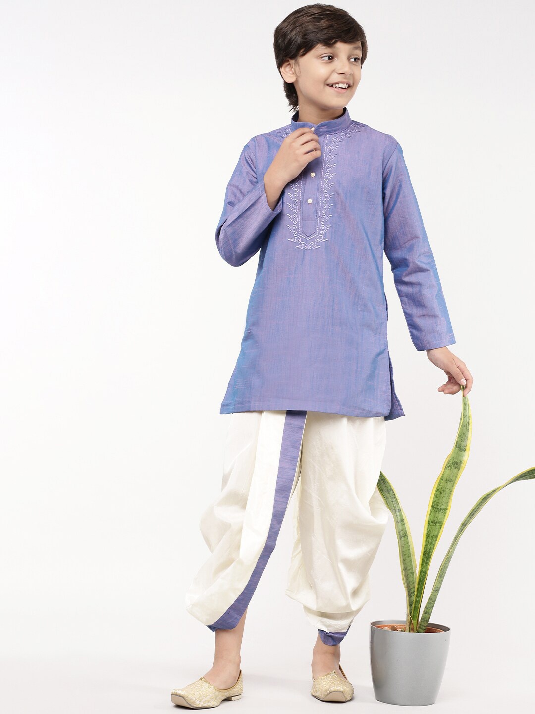 

Ramraj Boys Blue & Cream-Coloured Kurta & Dhoti Pants