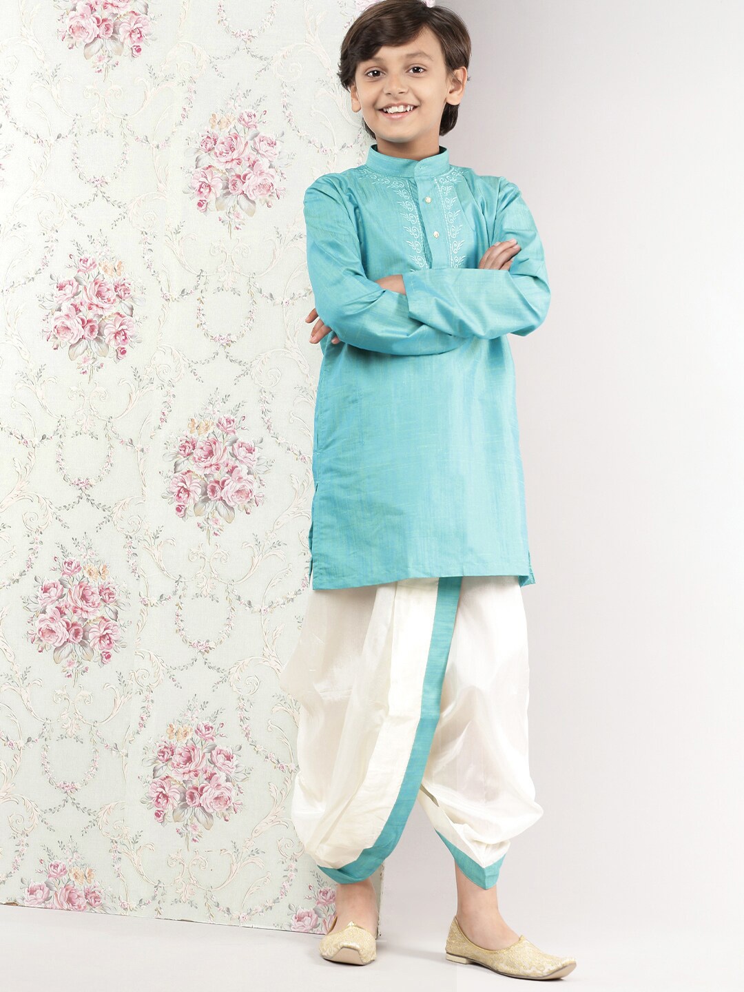 

Ramraj Boys Blue & Cream-Coloured Kurta & Dhoti Pants