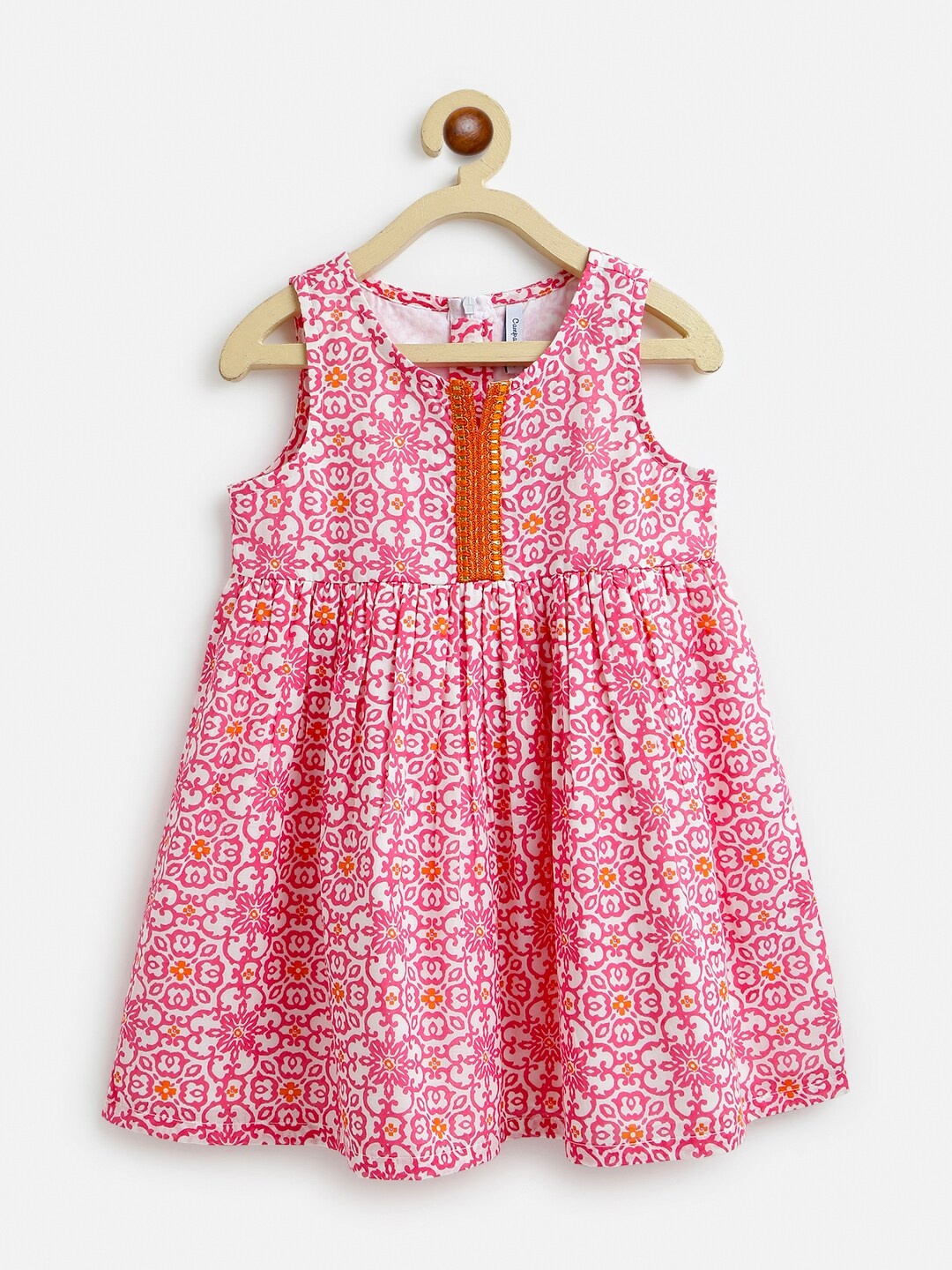 

Campana Girls Pink & White Printed Cotton Sleeveless A-Line Dress