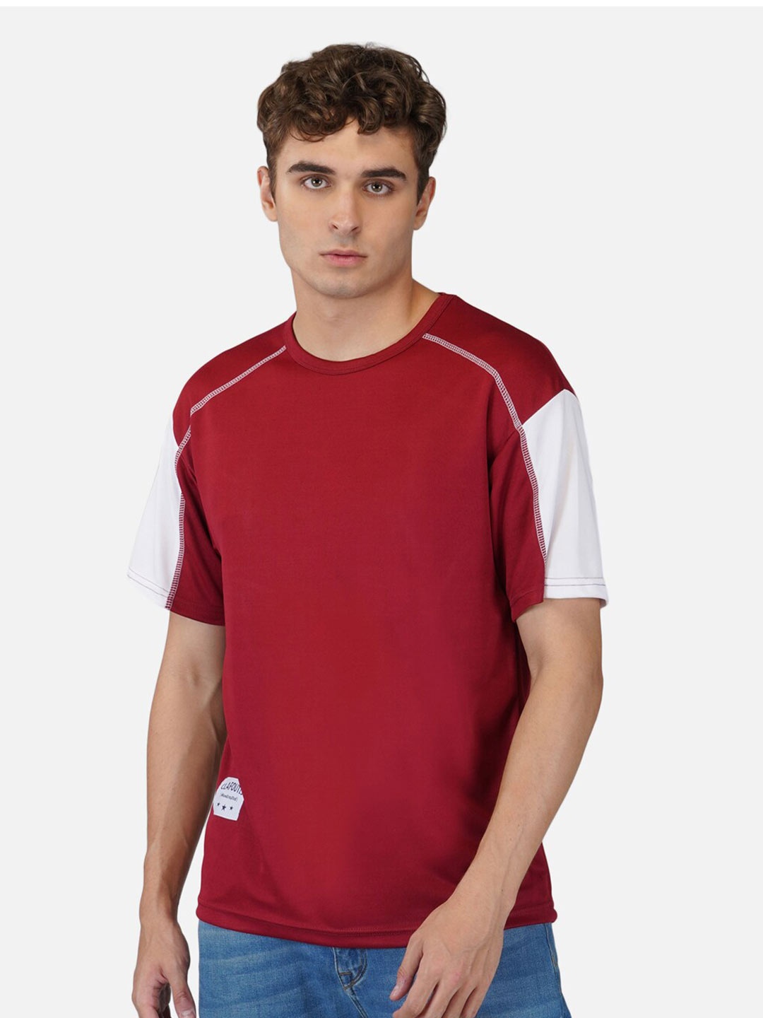 

CLAFOUTIS Men Maroon Solid Drop-Shoulder Sleeves T-shirt
