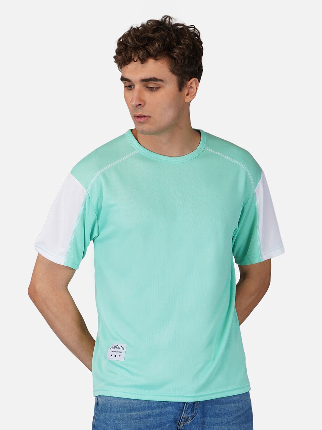 

CLAFOUTIS Men Sea Green Solid Drop-Shoulder Sleeves T-shirt
