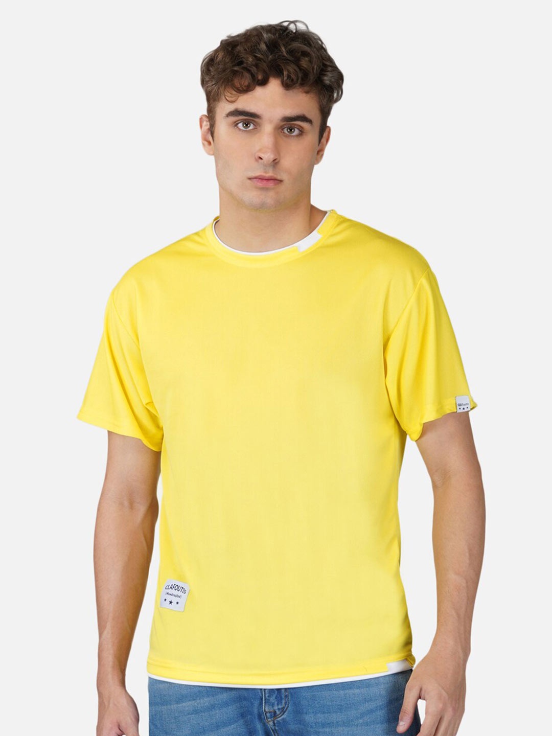 

CLAFOUTIS Men Yellow Solid Drop-Shoulder Sleeves T-shirt