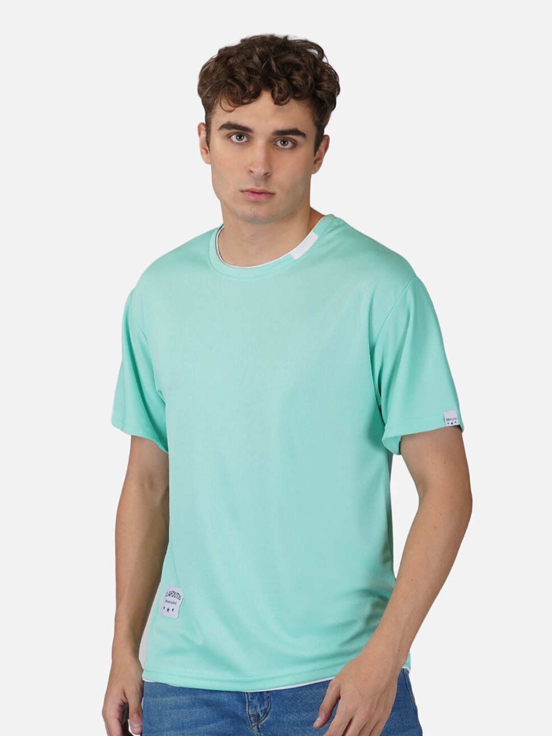 

CLAFOUTIS Men Sea Green Solid Drop-Shoulder Sleeves T-shirt