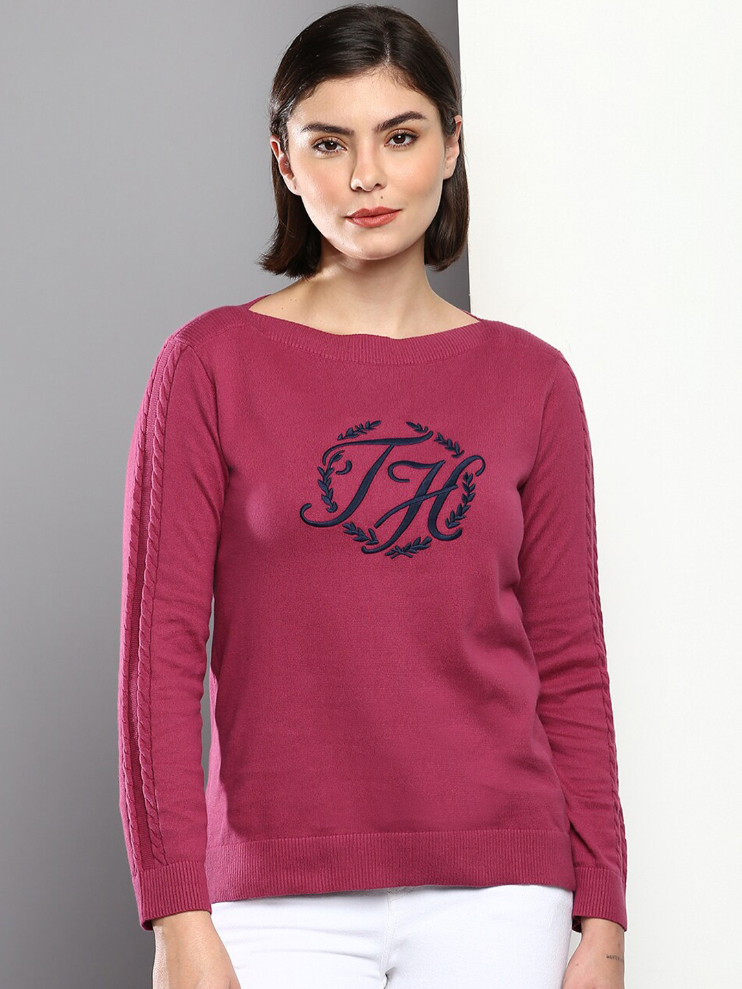 

Tommy Hilfiger Women Pink Embroidered Pure Cotton Pullover