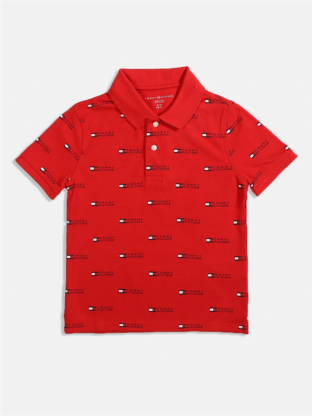 

Tommy Hilfiger Boys Red Printed Polo Collar Pure Cotton T-shirt