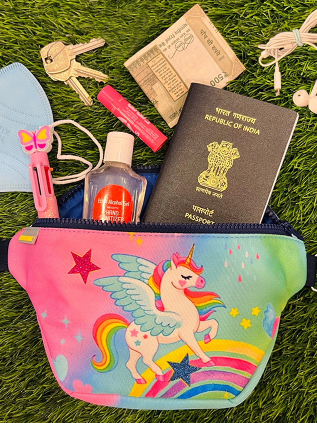 KazarMax Girls Pink & Blue Unicorn Printed Waist Bags