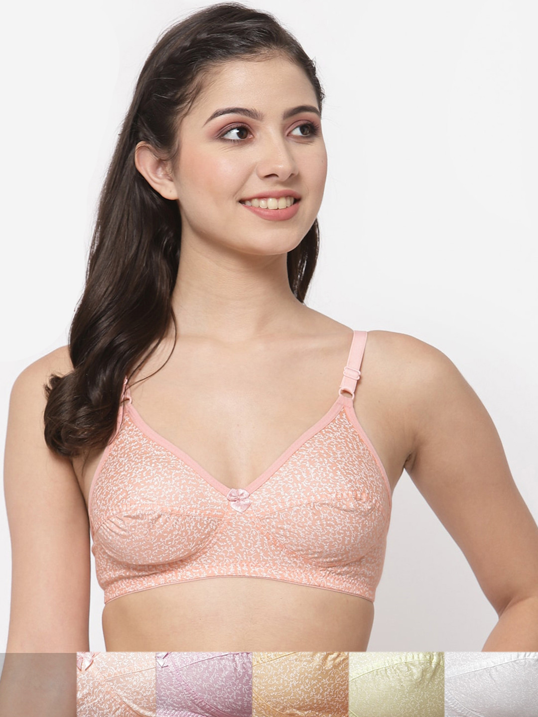 

College Girl Purple & Blue Pack Of 6 Floral Cotton Bra