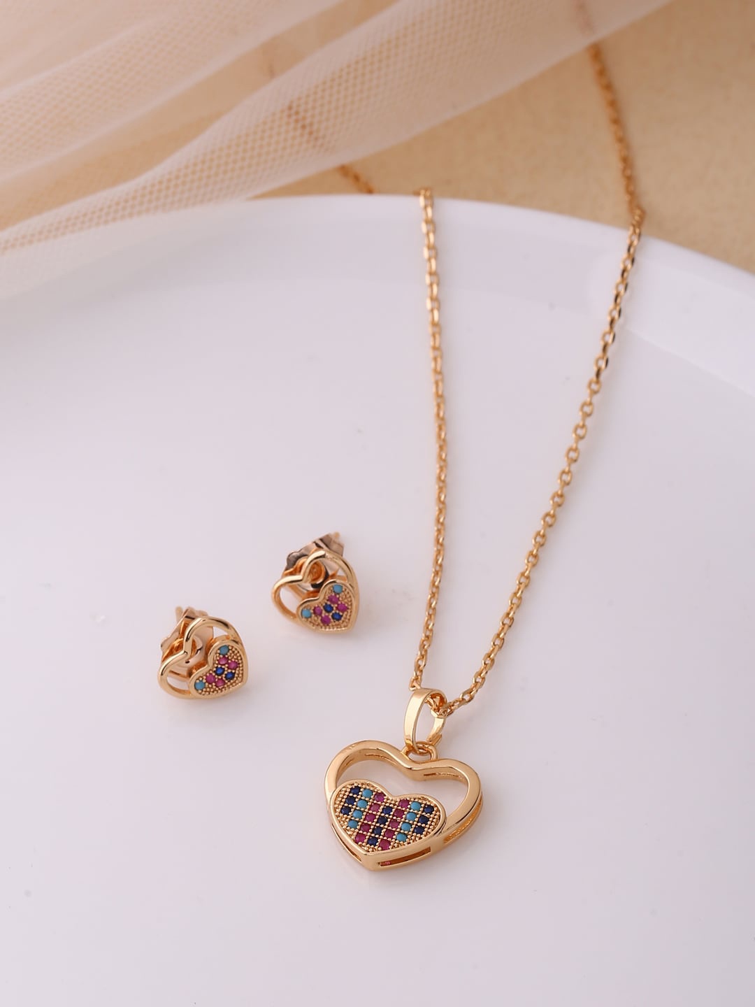 

Shoshaa Blue & Pink Gold-Plated Stones-Studded Jewellery Set