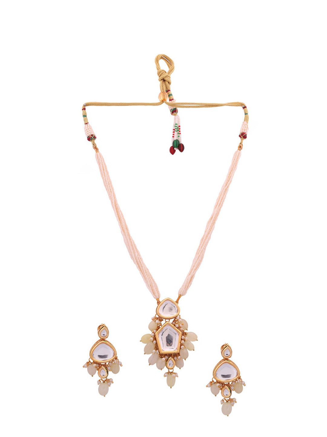 

Shoshaa White Gold-Plated Kundan Studded & Beaded Jewellery Set