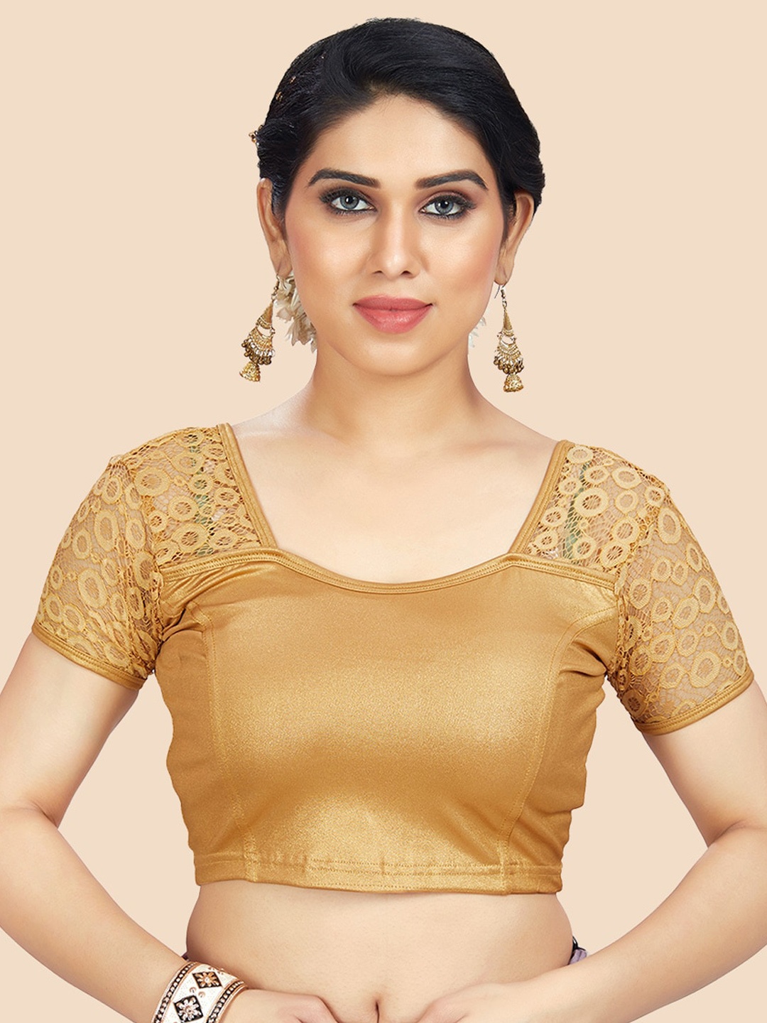 

neckbook Copper-Coloured Solid Padded Saree Blouse