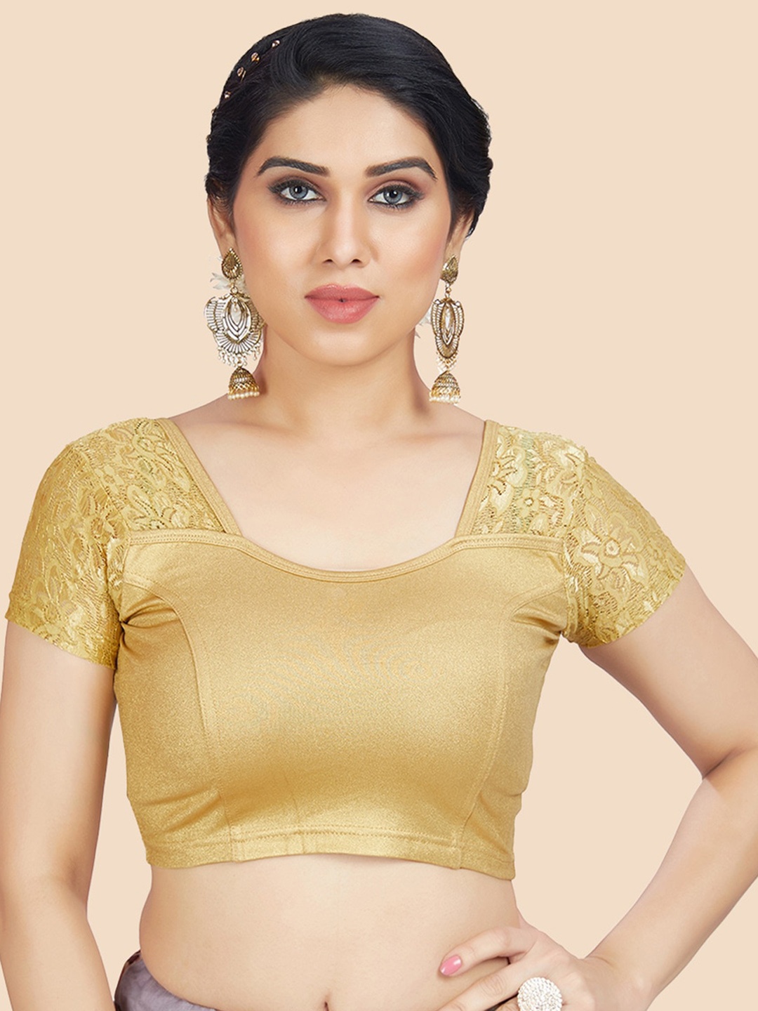 

neckbook Gold-Toned Printed Readymade Saree Blouse