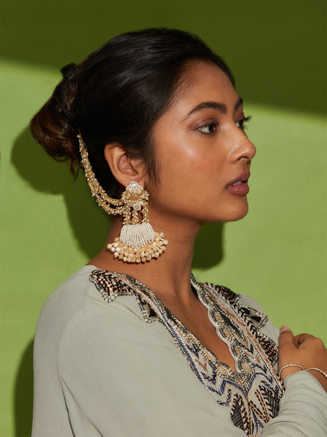 

D'oro Beige Gold-Plated Contemporary Chandbalis Earrings