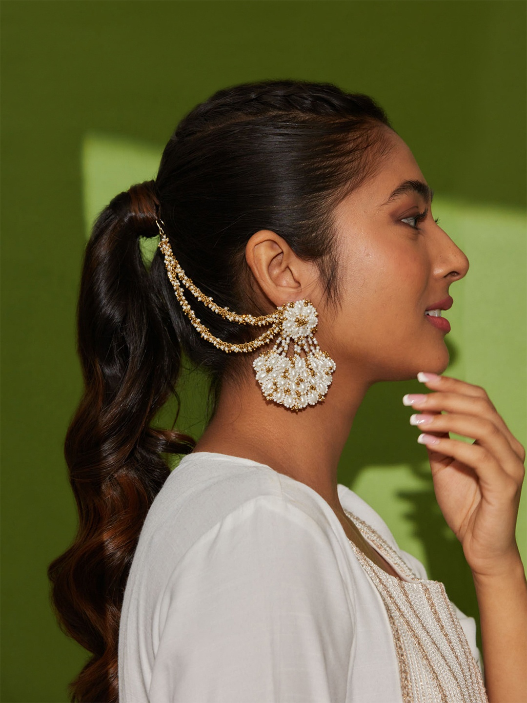 D'oro White Gold-Plated Contemporary Chandbalis Earrings